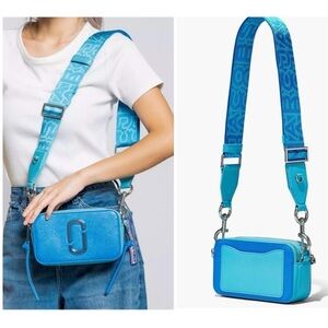 $325 NWT Marc Jacobs Blue Leather Webbing Strap Snapshot Camera Crossbody Bag
